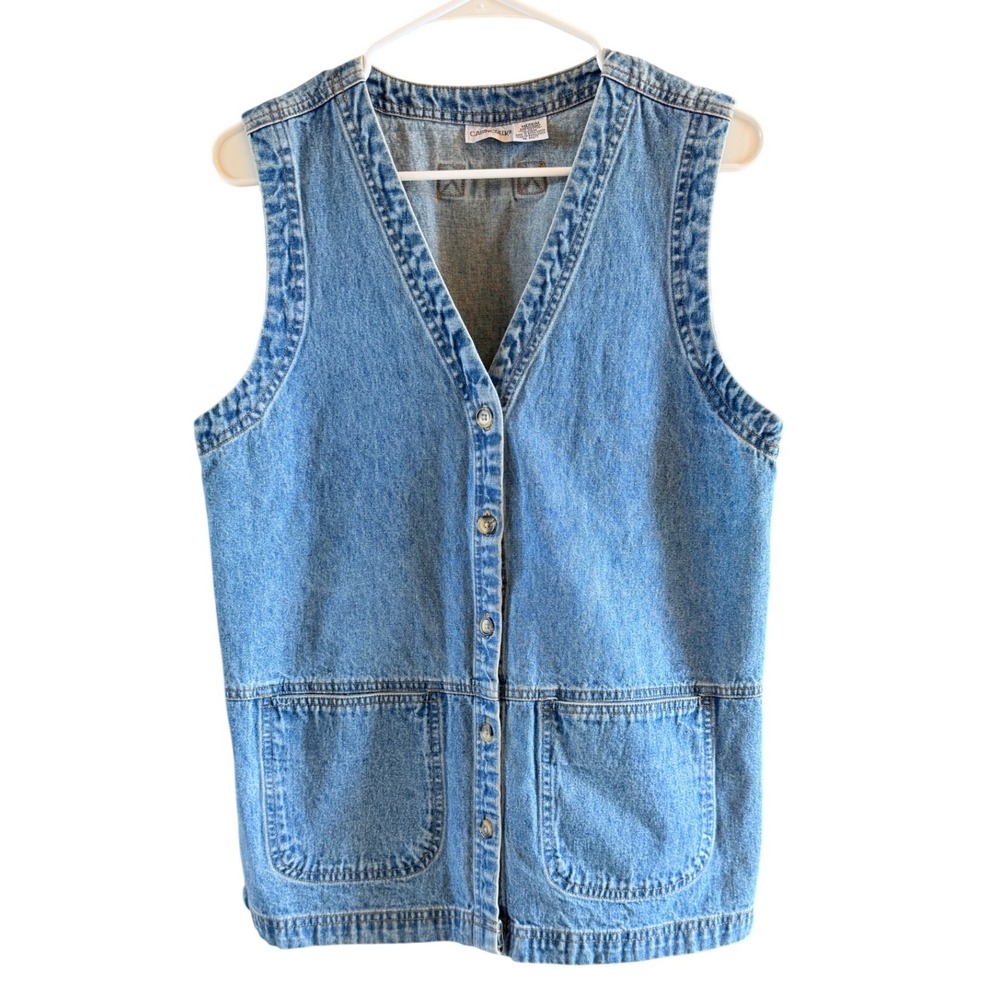 Vintage Cabin Creek Denim Vest M 100% Cotton Chore Pockets Cottagecore